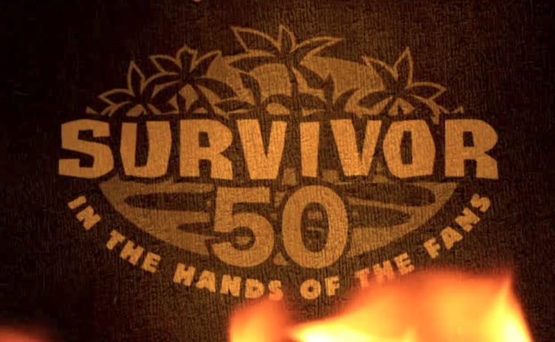 Logo of Survivor 50 featuring palm trees and flames in the background.