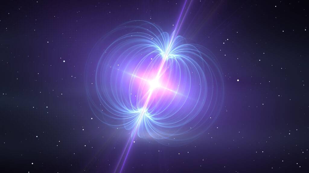 . Illustration of a magnetic field vector, highlighting the intense field around a magnetar.