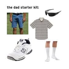 Collage of clothing items including shorts, a plaid shirt, sunglasses, sneakers, and white socks.